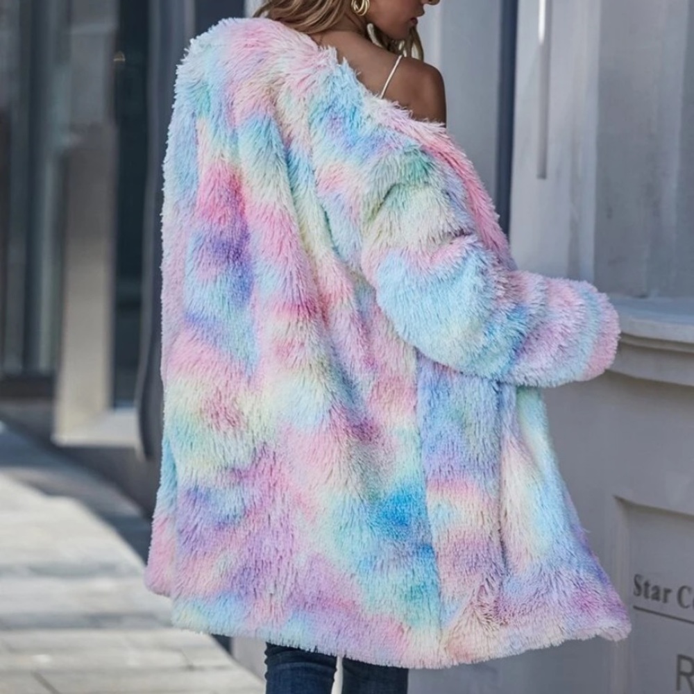 Faux fur tie dye coat - Picture 3 of 6